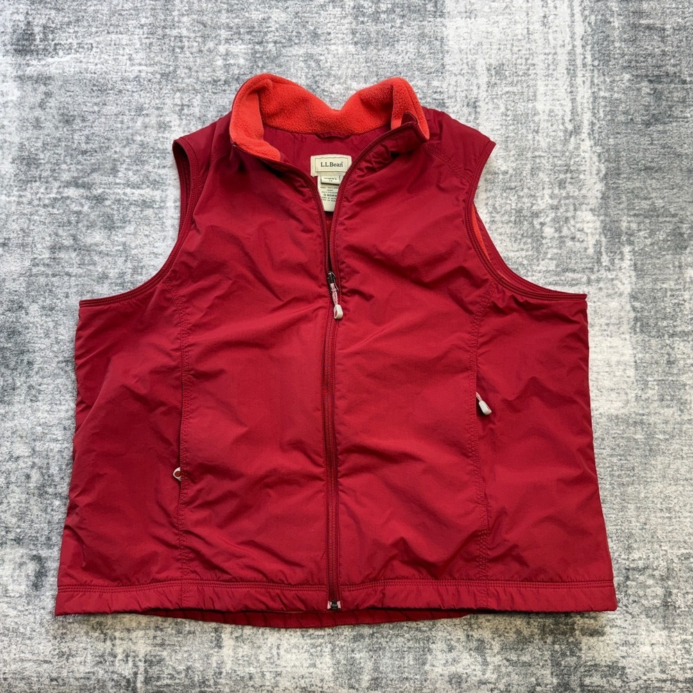 LL Bean Vest Womens 1X Red Softshell Windbreaker‎ Fleece Lined Pockets Outdoor